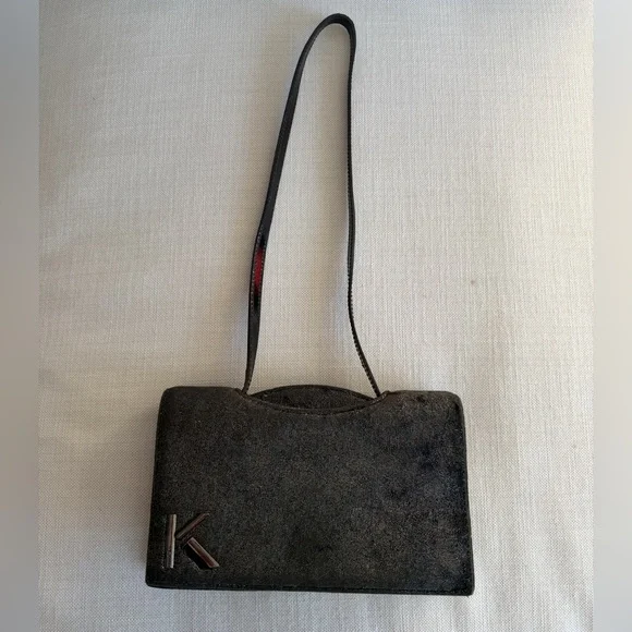 KRIZIA Vintage Y2K Black Gunmetal Shimmer Evening Clutch Made in Italy - Picture 7 of 16